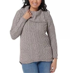 AUTHENTIC ARAN CRAFTS IRISH HANDKNIT CABLE & BASKET STITCHED TUNIC SWEATER SZ M